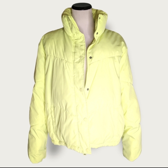 Neon fluorescent yellow green oversized puffer jacket EUC Women's XL 90's y2k - Picture 5 of 7